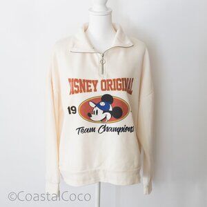Disney Mickey Mouse Team Champions 1928 Ivory Zip Pullover L Baseball Sweatshirt